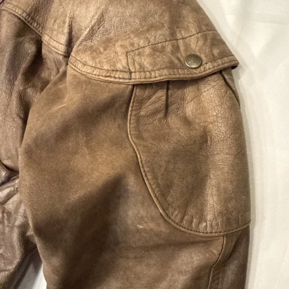 Vintage Weekends Men's Brown Leather Full-Zip Bomber Jacket Size M